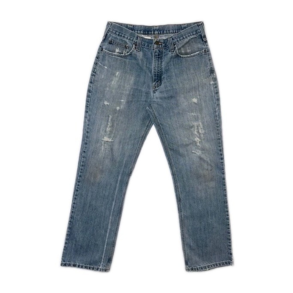 Carhartt Men's size 34x32 Jeans regular fit blue Denim distressed Pants Mid Rise
